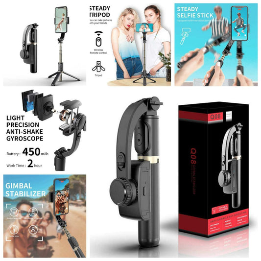 Q08 1-Axis Gimbal Stabilizer | 3-in-1 Extendable Selfie Stick & Tripod | Wireless Single-Axis Camera Stabilizer for Mobile & Action Cameras