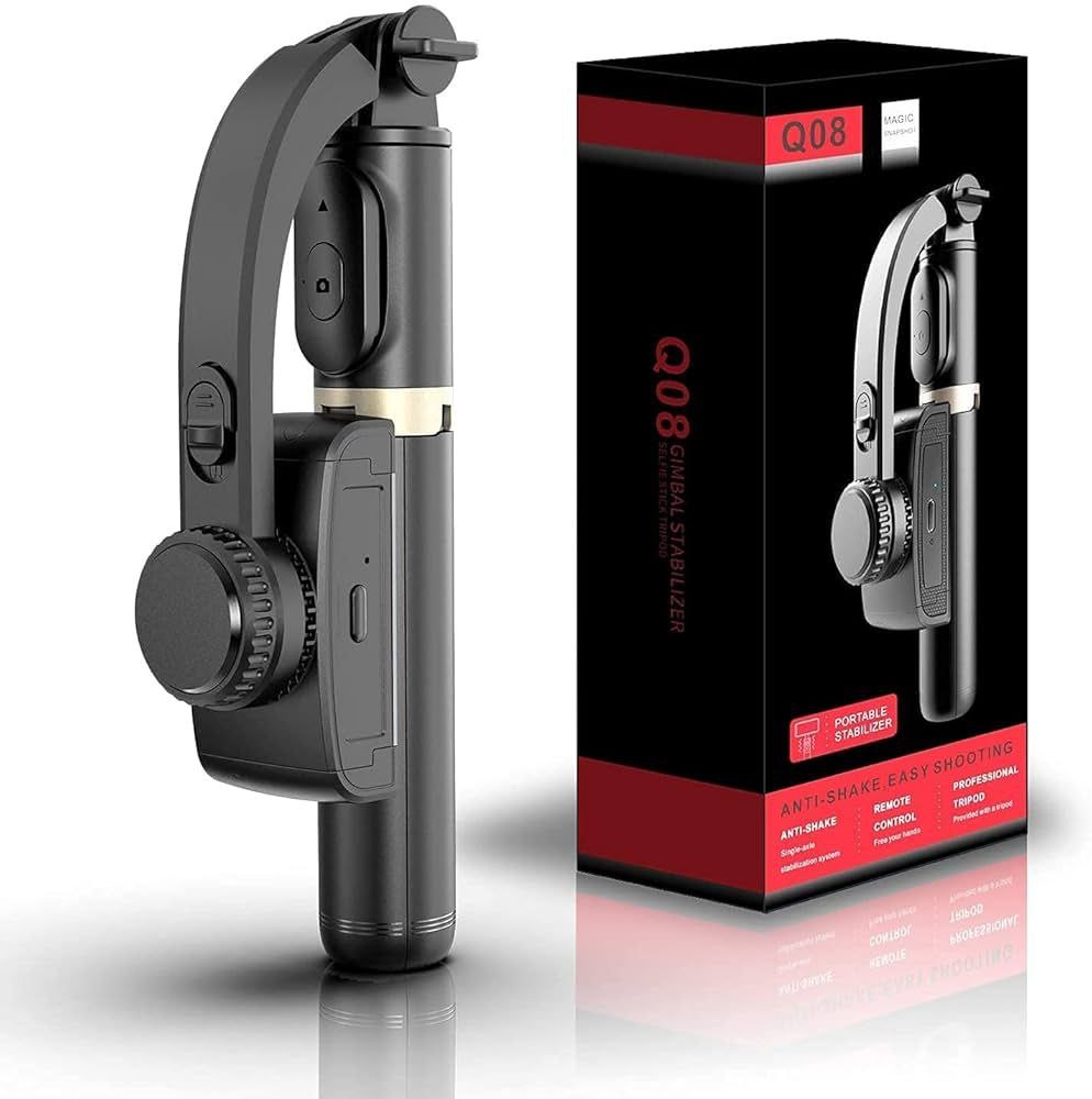 Q08 1-Axis Gimbal Stabilizer | 3-in-1 Extendable Selfie Stick & Tripod | Wireless Single-Axis Camera Stabilizer for Mobile & Action Cameras