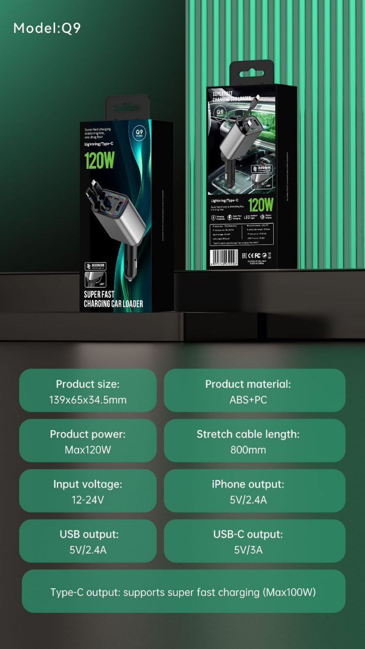 Charge Smart. Drive Far. Retract & Go! Stay powered on the road with our compact, retractable 120V car charger—your travel tech essential.